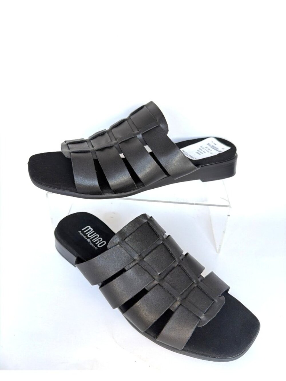 Munro Carrera Black Nubuck Sandals Low Block Heels Slides Womens Size 10 M